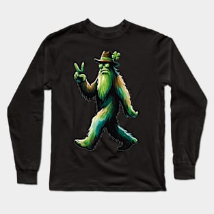 St. Patrick's Day - Irish Green Yeti Flashing Peace Sign Long Sleeve T-Shirt